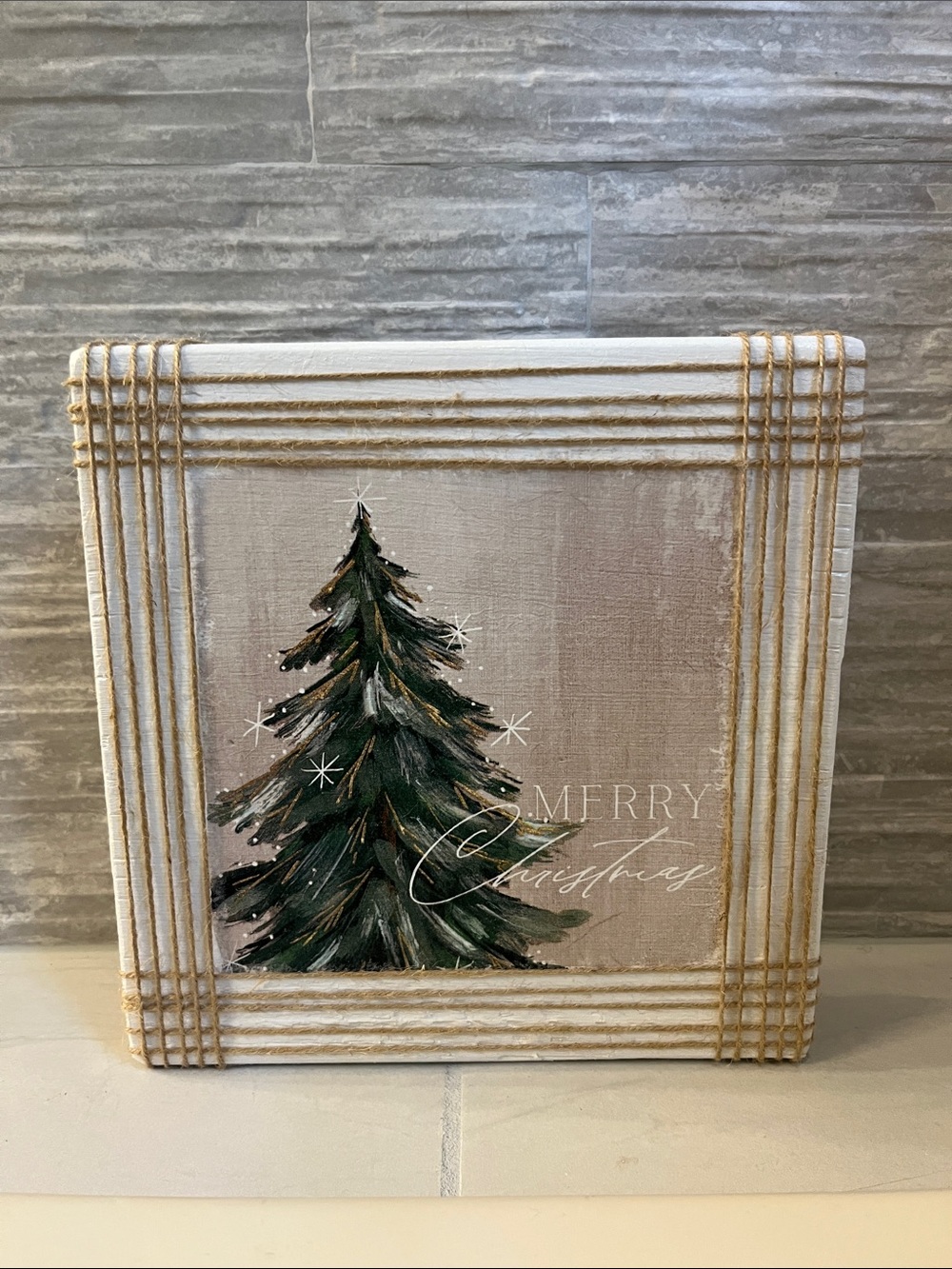 Merry Christmas Pine Tree Wood Table Decor - Neutral and Green
